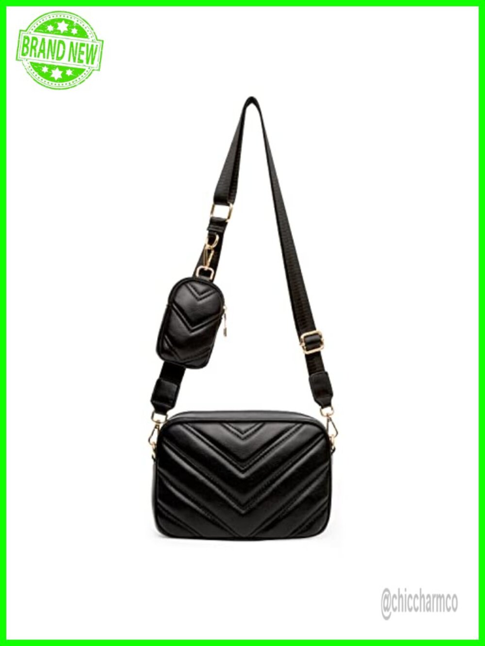 Quilted Vegan Faux Leather Crossbody Bag with Coin Pouch